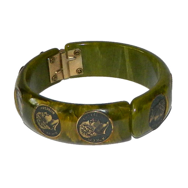 Green coin bakelite clamper bangle