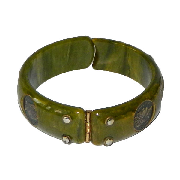 Green coin bakelite clamper bangle