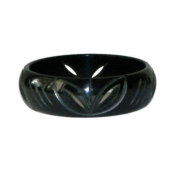 Pierced and carved black bakelite bracelet