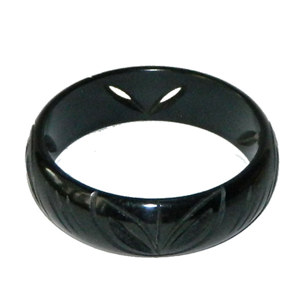 Carved black bakelite bangle
