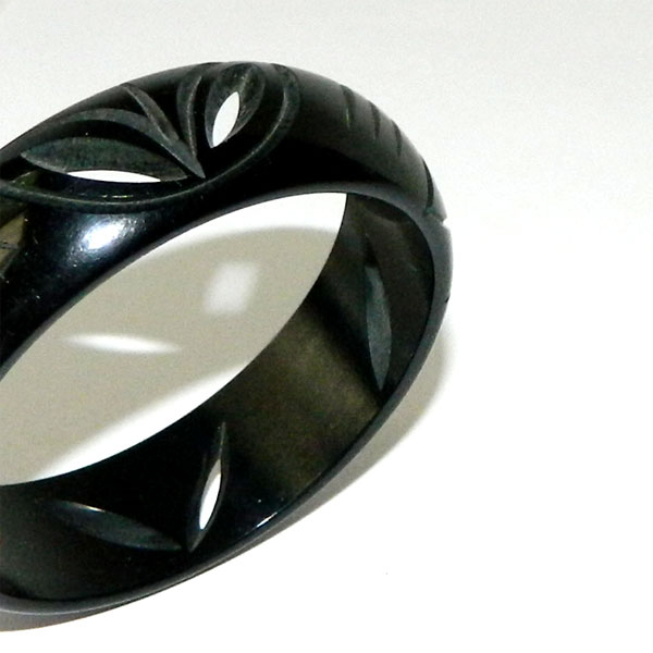 Carved black bakelite bangle