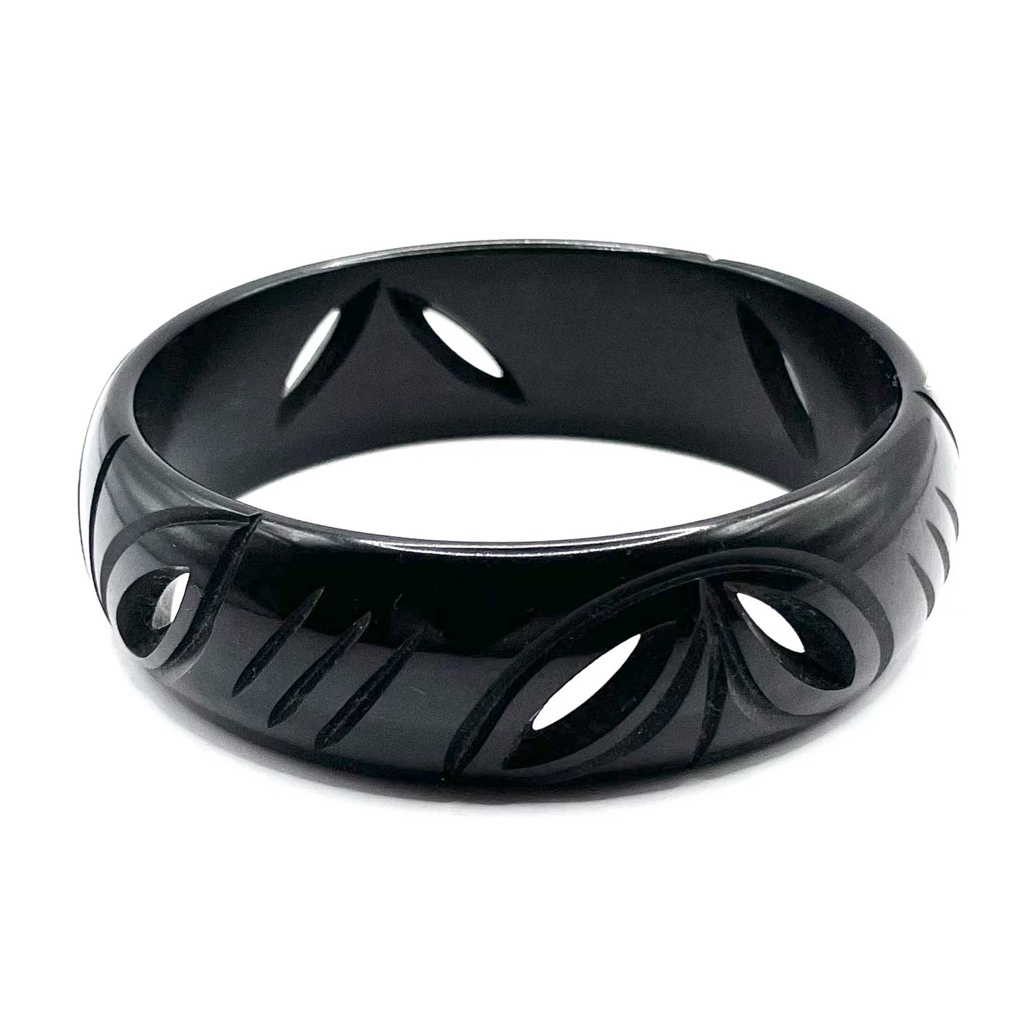 Carved black bakelite bangle
