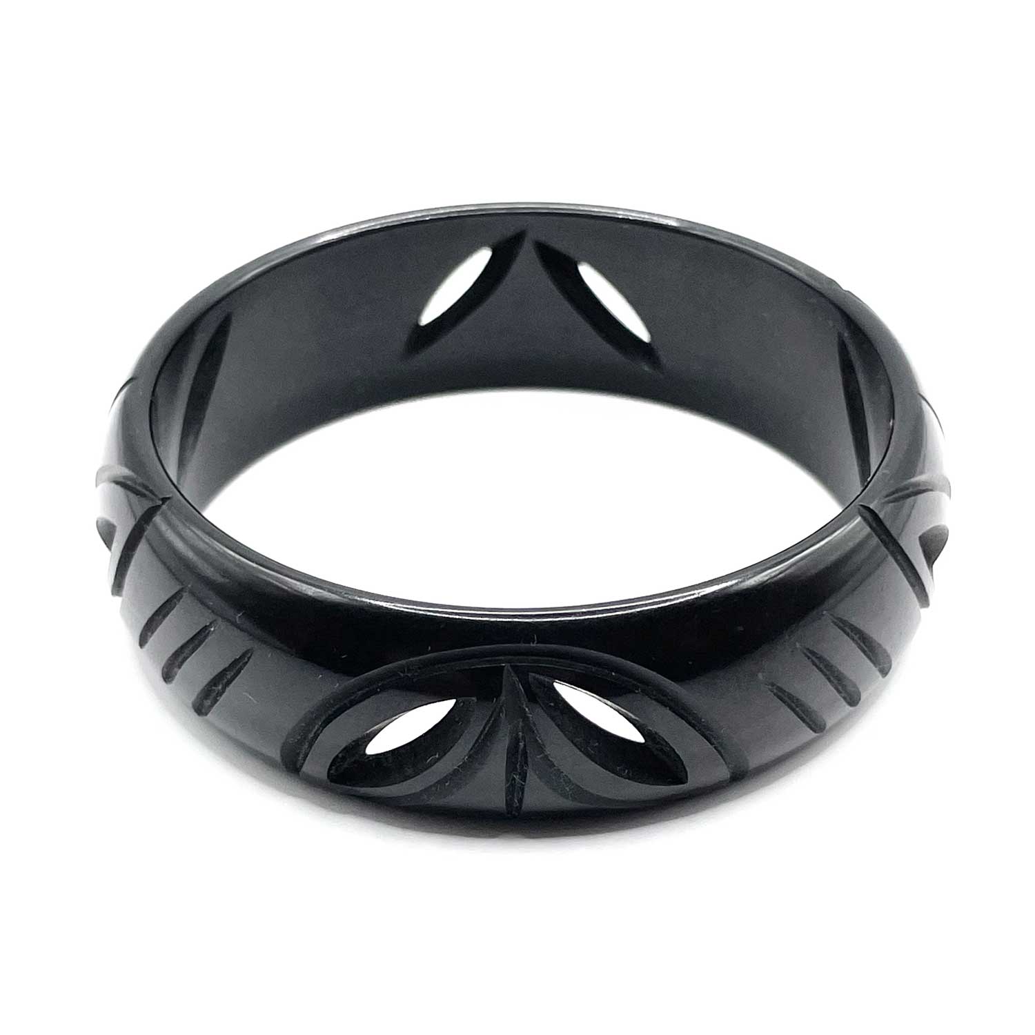 Carved black bakelite bangle