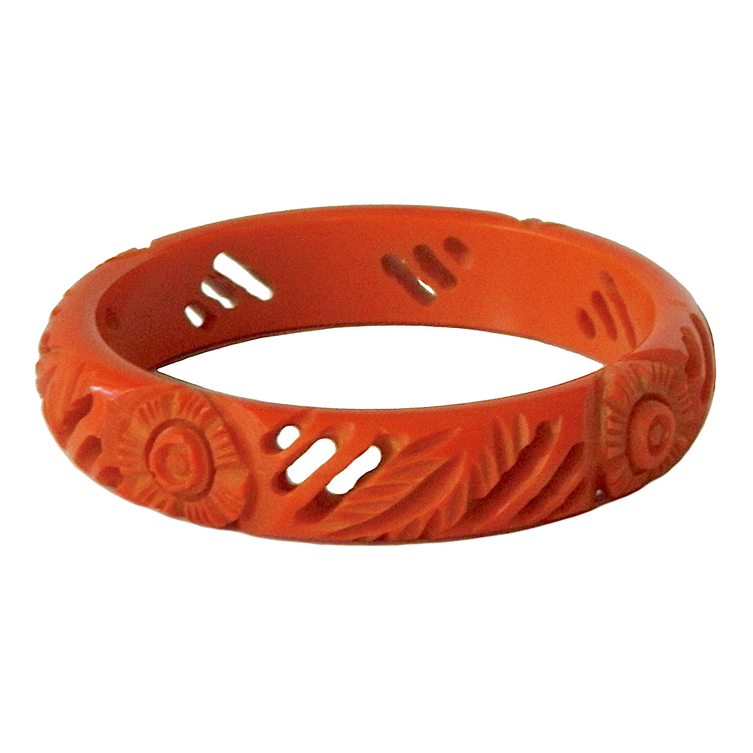Floral orange carved bakelite bangle