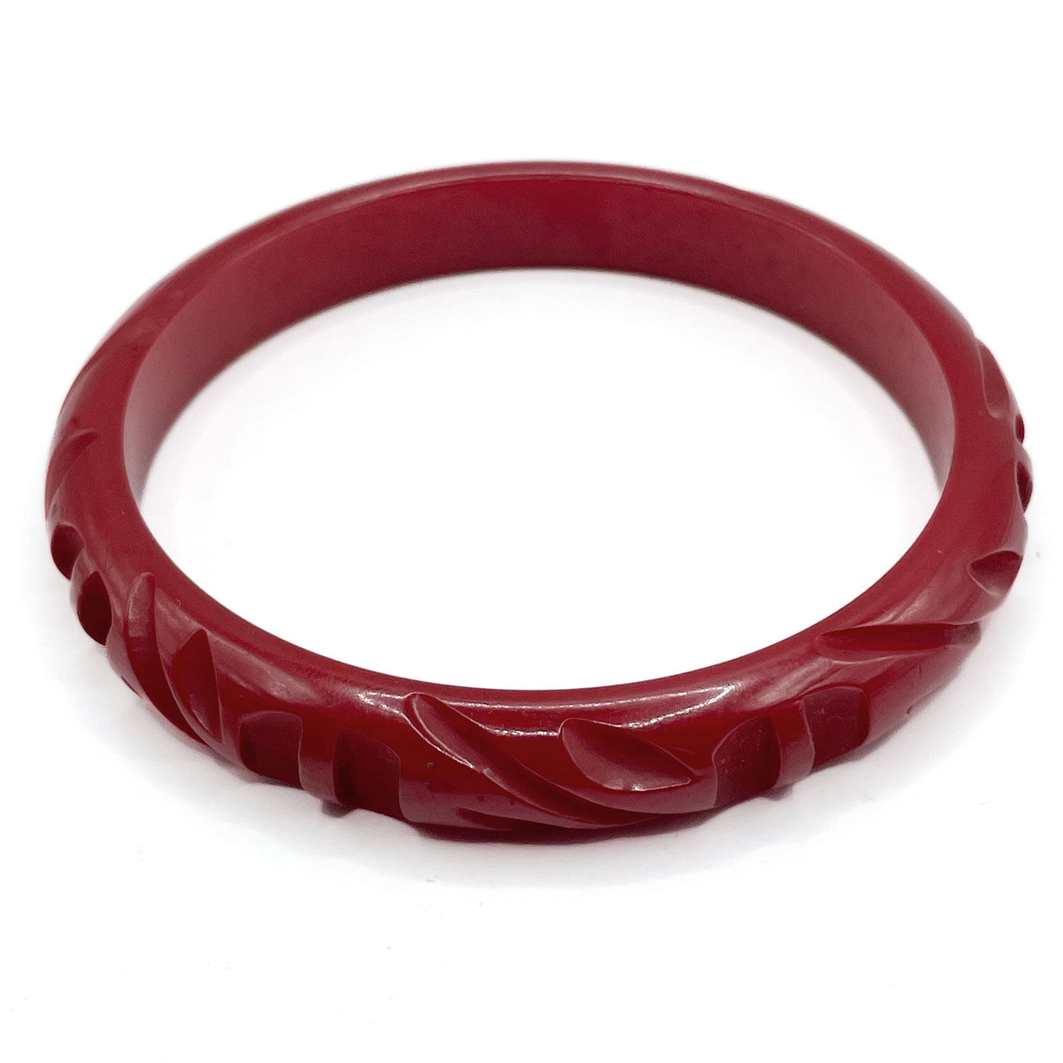 Scarlet red carved bakelite bangle