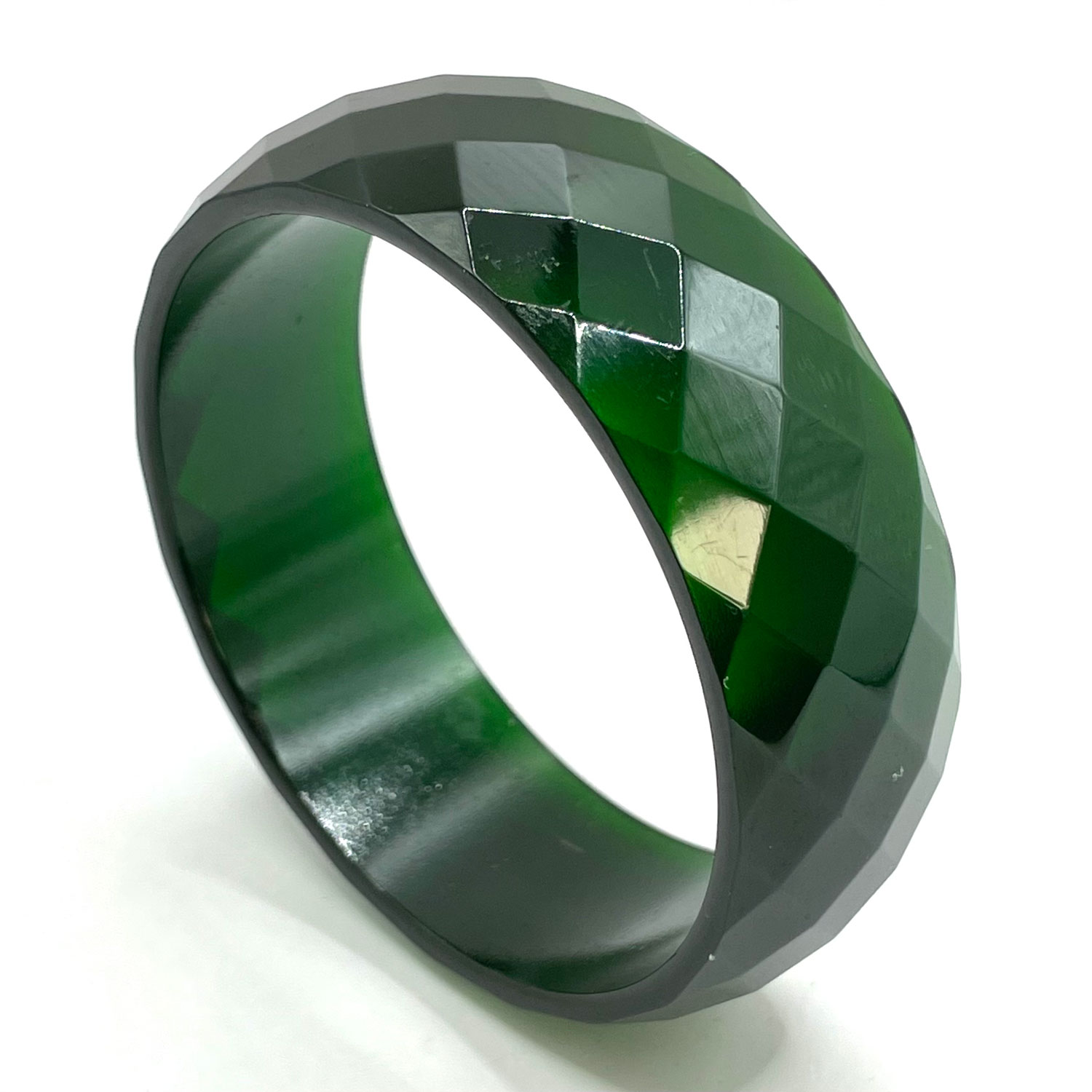 Faceted green prystal bakelite bangle
