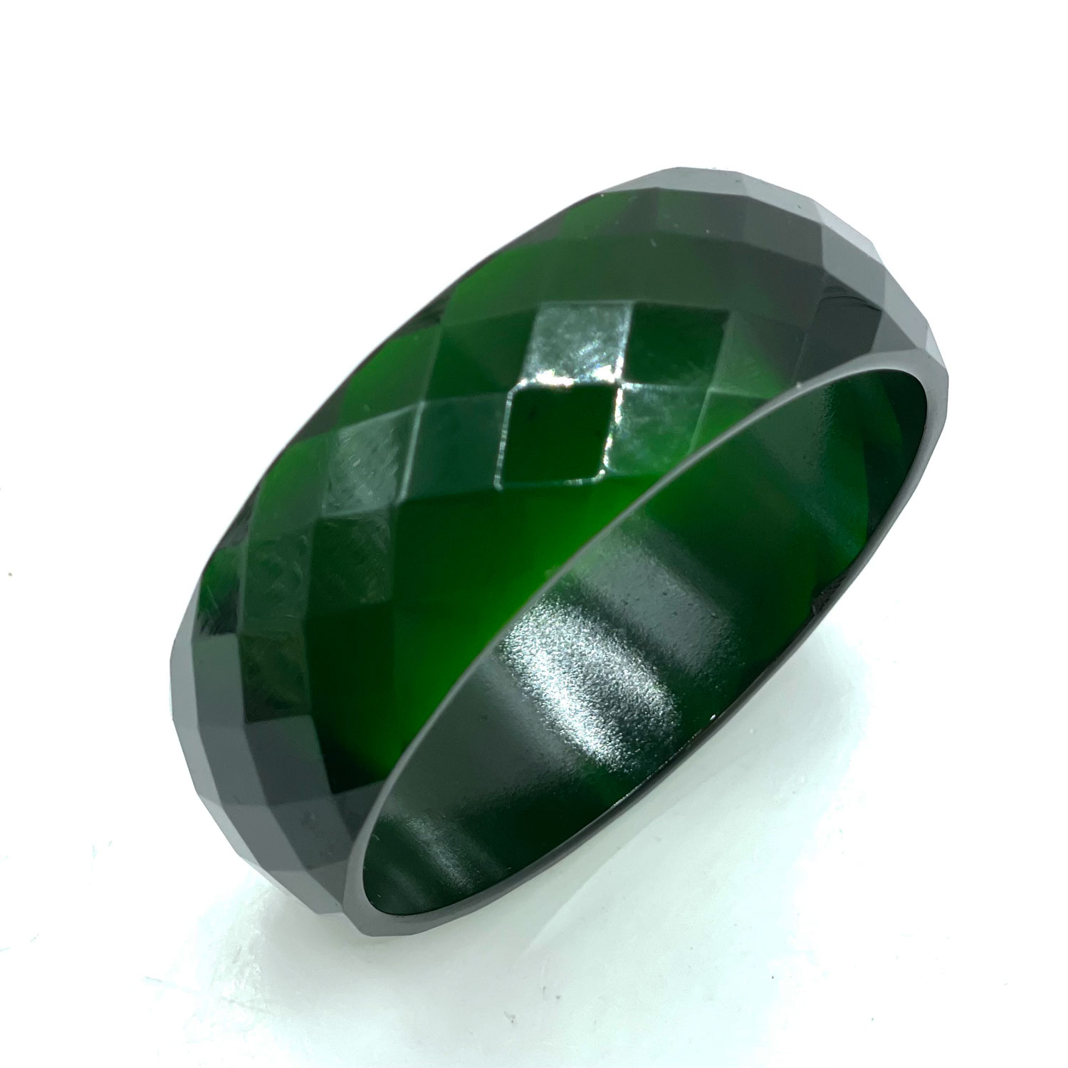 Faceted green prystal bakelite bangle