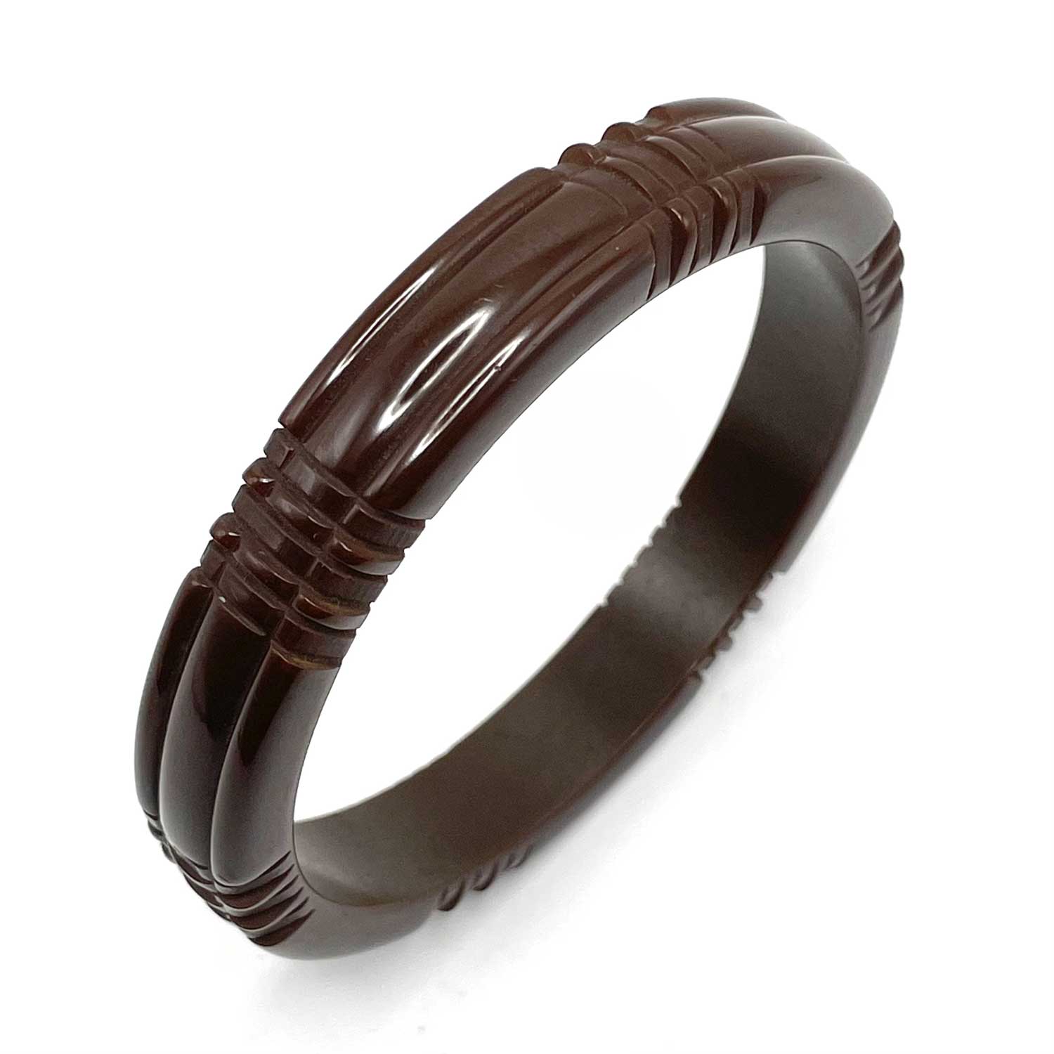 Carved brown bakelite bangle