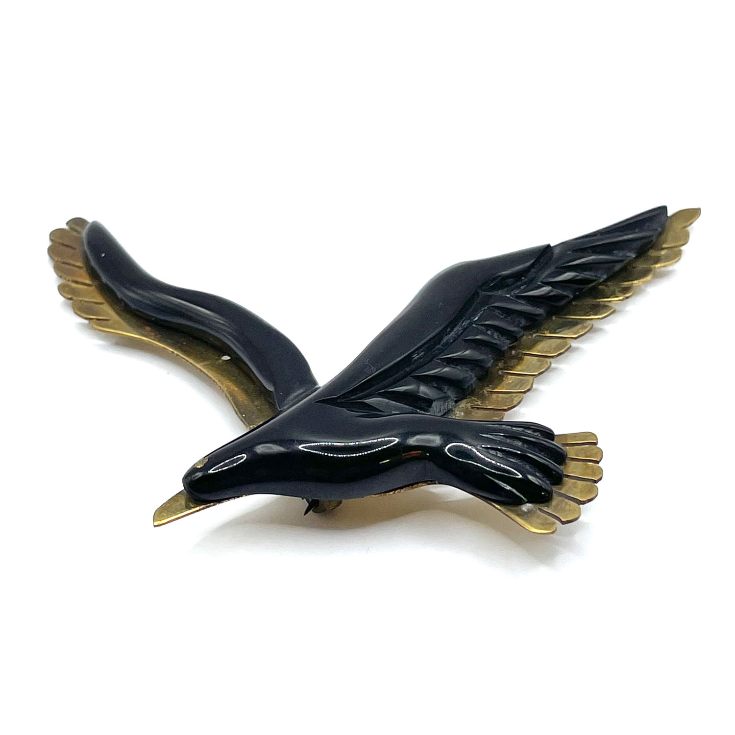 bakelite black bird pin