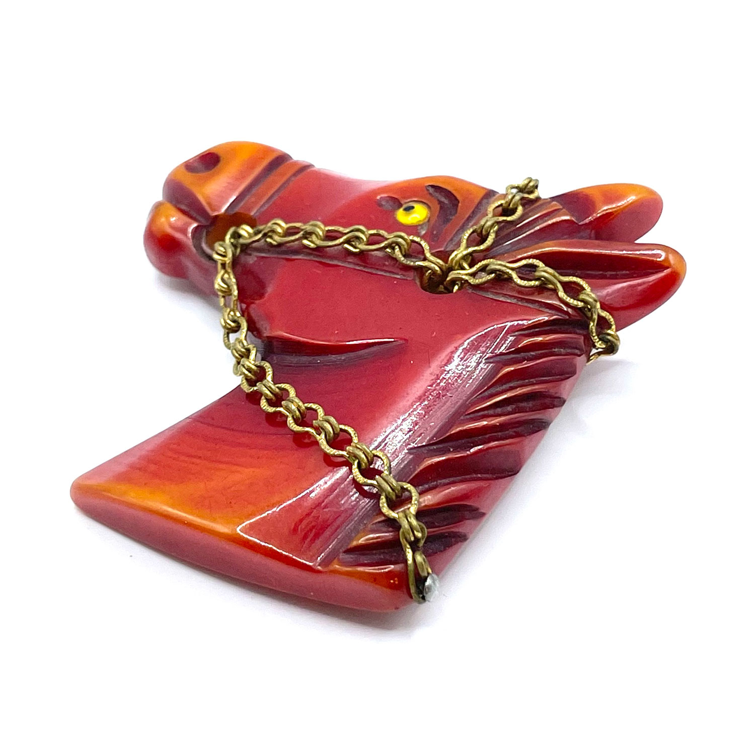 Hand carved bakelite brooch