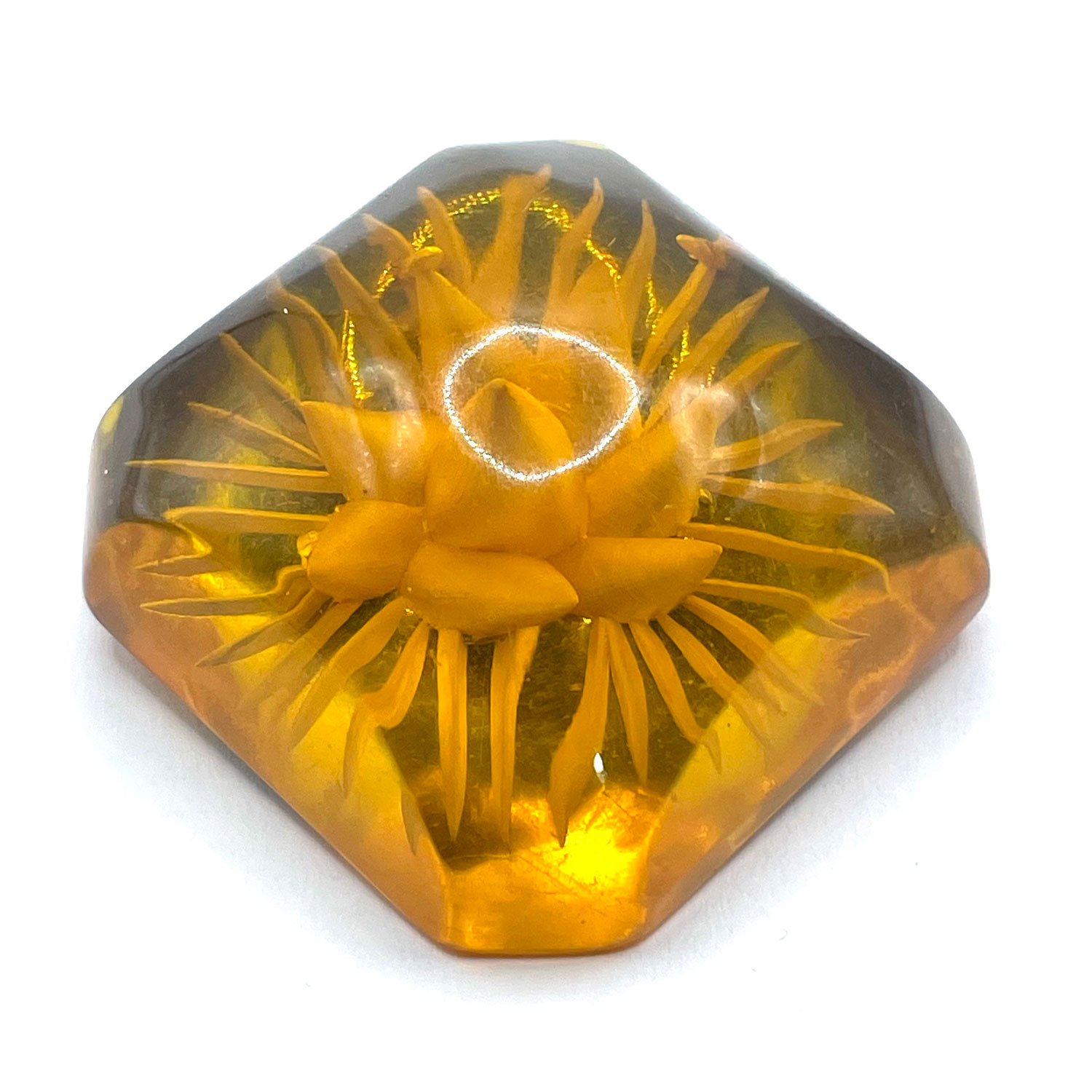 Apple juice prystal bakelite brooch