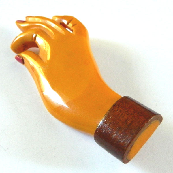 1940's bakelite hand brooch