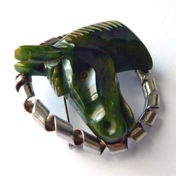 bakelite horse head brooch