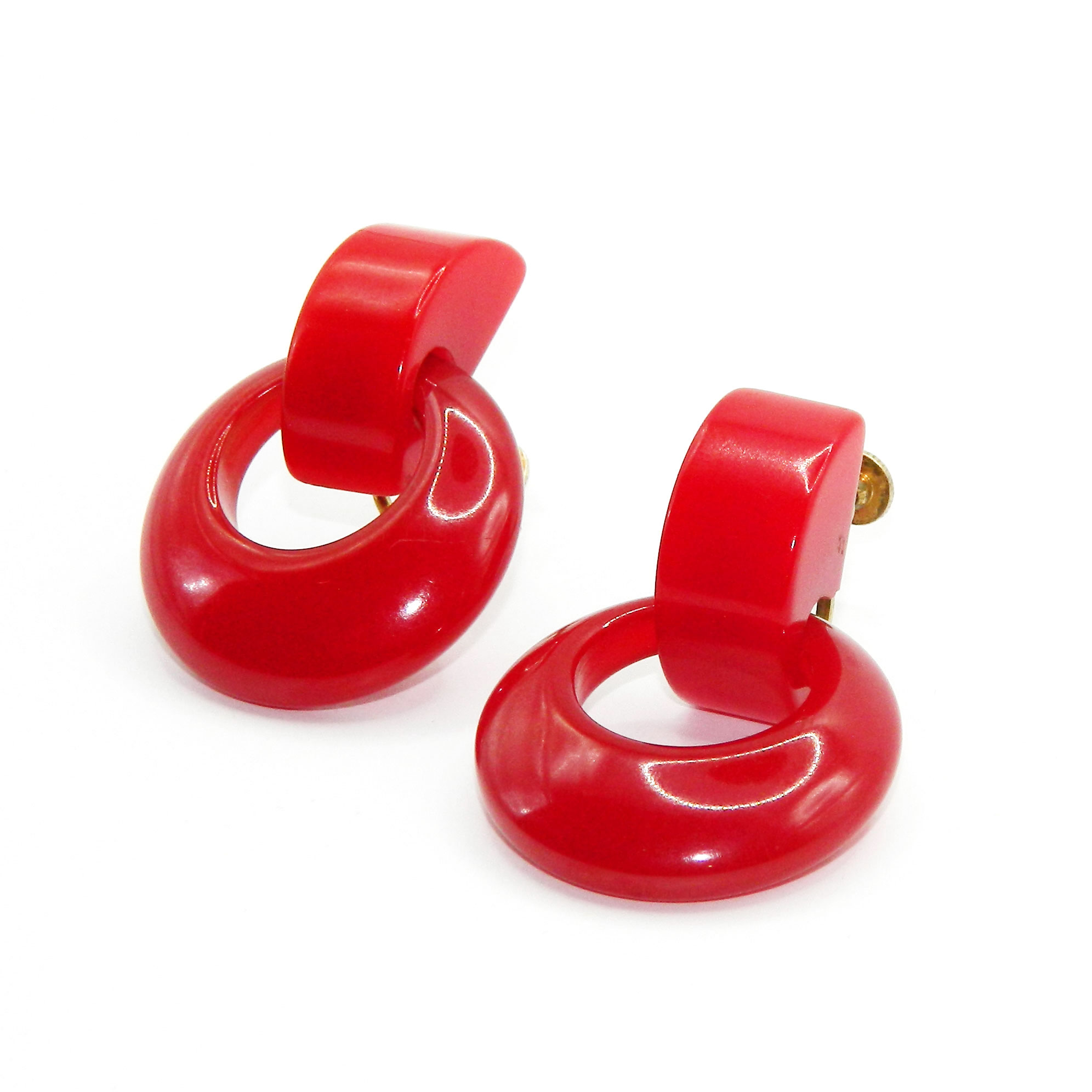 Red bakelite drop earrings