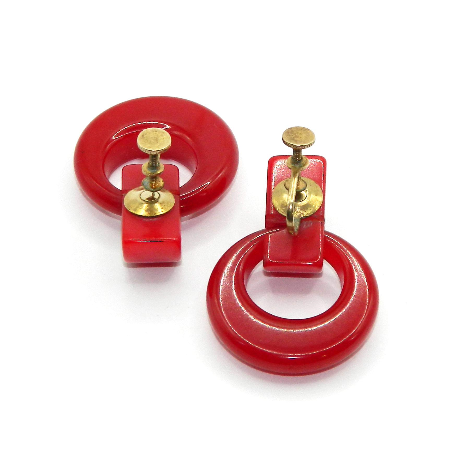 Red bakelite drop earrings