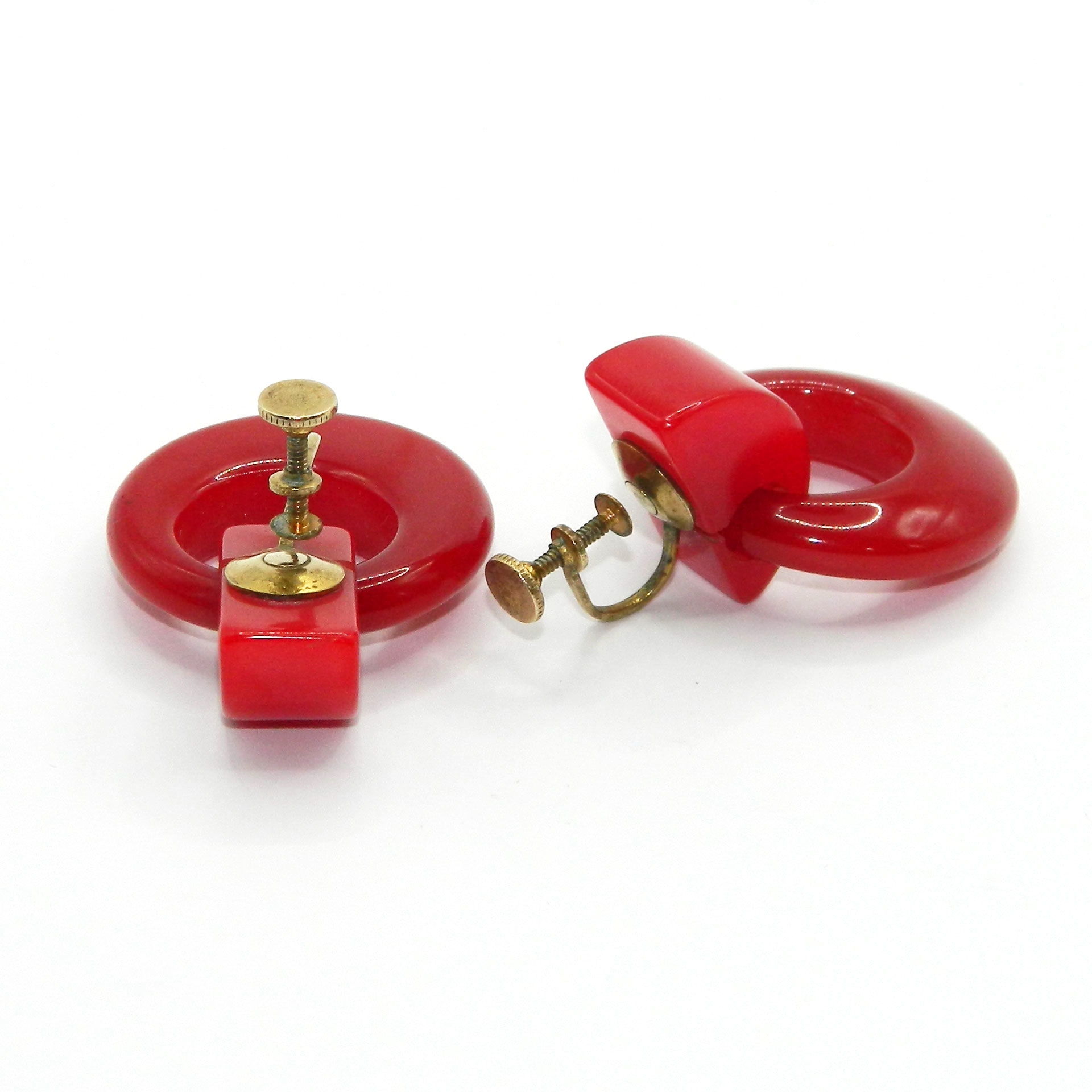 Red bakelite drop earrings