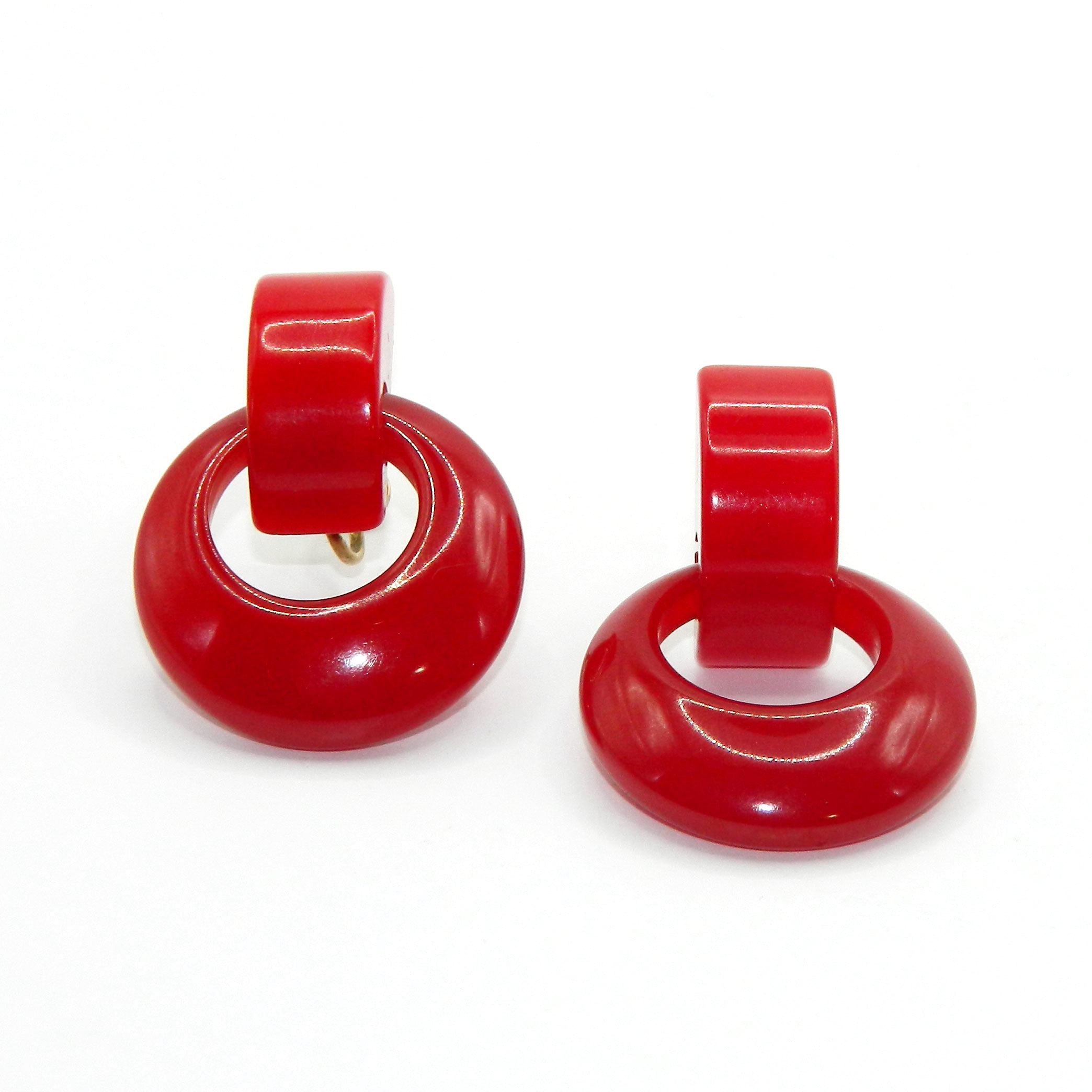 Red bakelite drop earrings