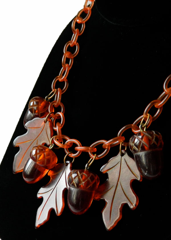 Bakelite acorn charm necklace
