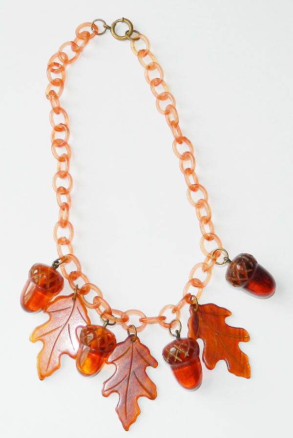 Bakelite acorn charm necklace