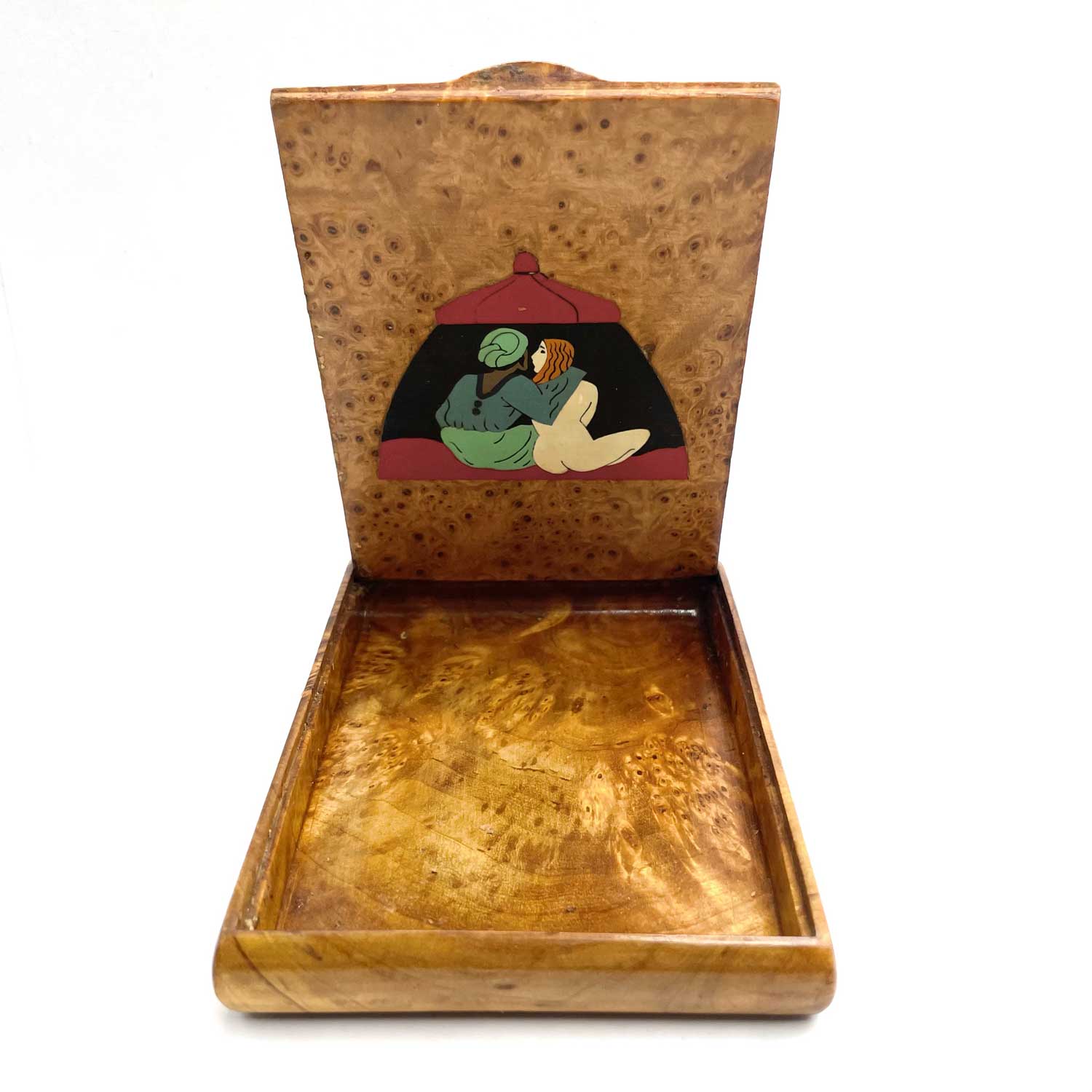 Antique Burl Wood Naughty Cigarette Box