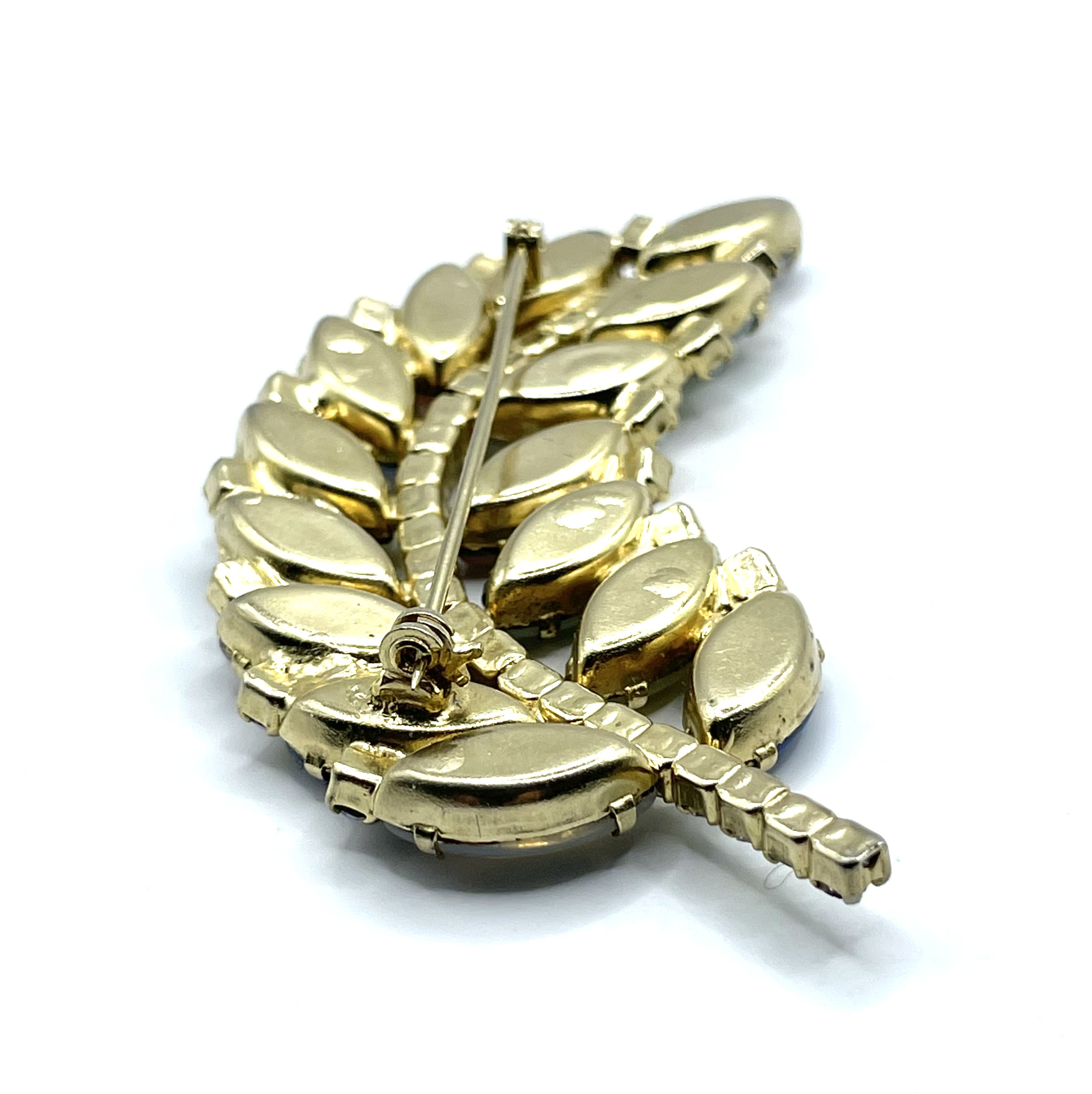 1950s rhinestone leaf brooch