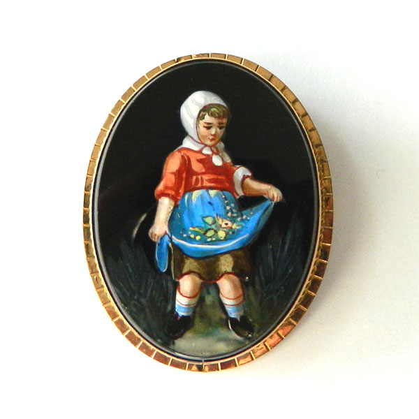 Antique hand painted angel brooch