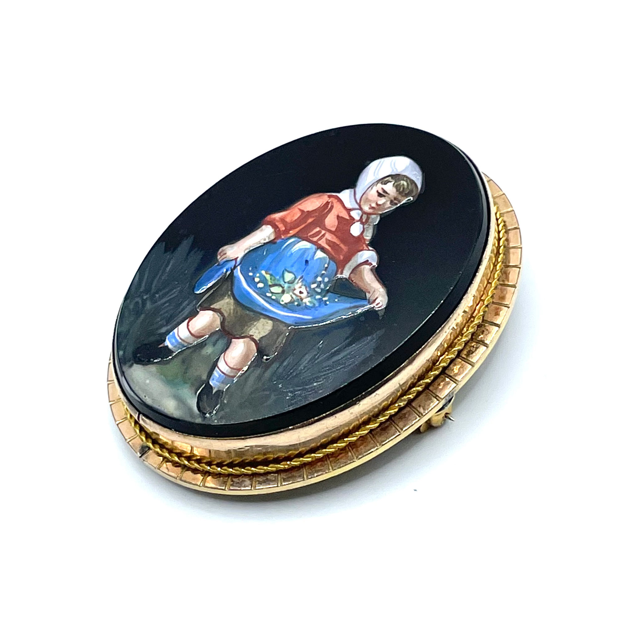 Antique hand painted porcelain ceramic angel brooch