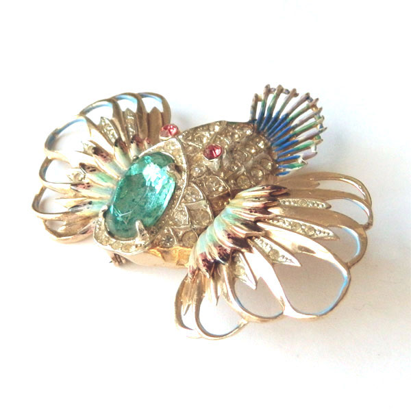 1940's Coro rhinestone fish brooch