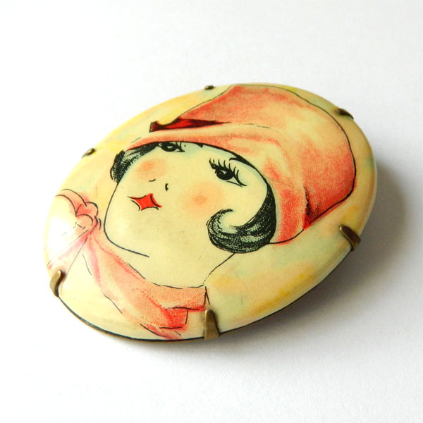 flapper girl cameo brooch