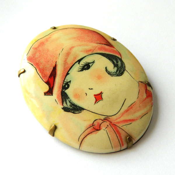 flapper girl cameo brooch