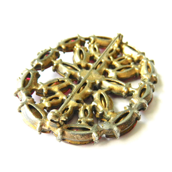 1930's red rhinestone brooch