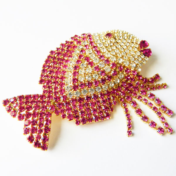 Rhinestone fish brooch