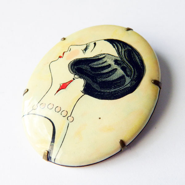 flapper girl cameo brooch