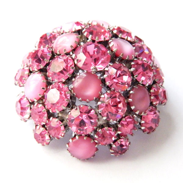 1950s pink rhinestone brooch