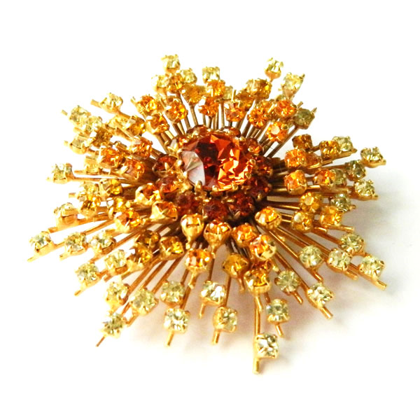 Austrian rhinestone sunburst brooch