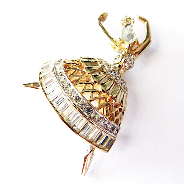 1940's Coro rhinestone dancer brooch