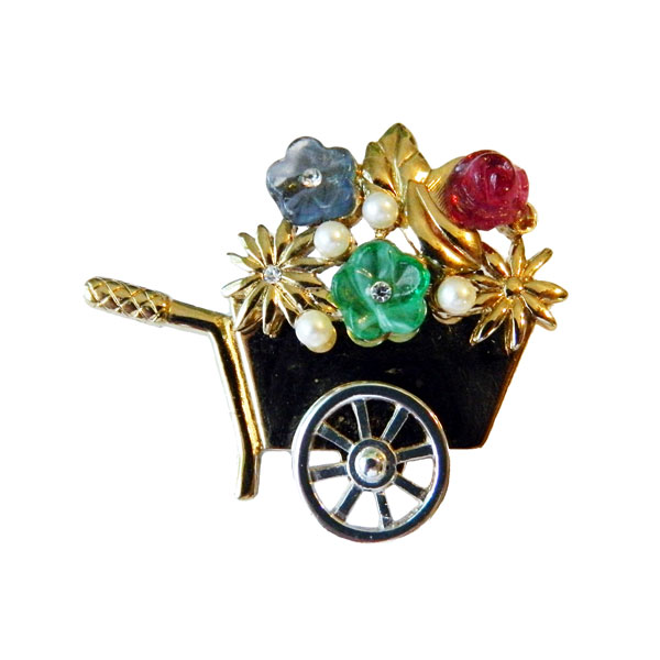 Gardener's wheel barrow brooch
