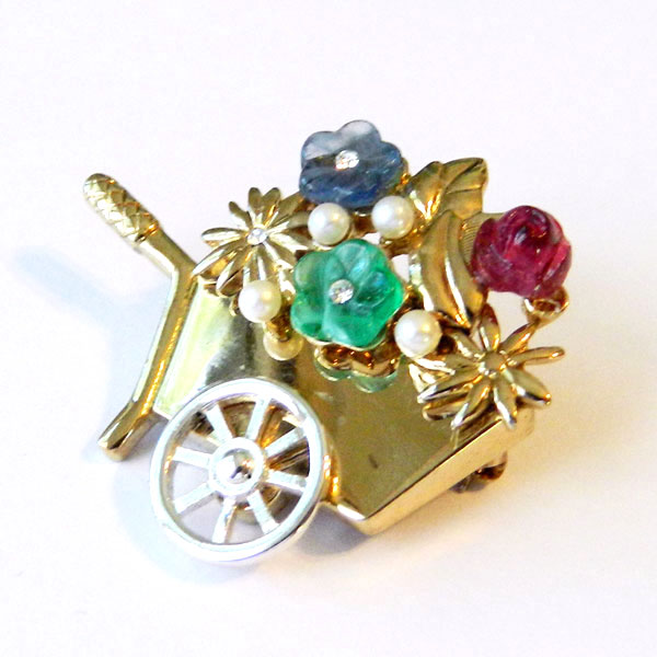 Gardener's wheel barrow brooch