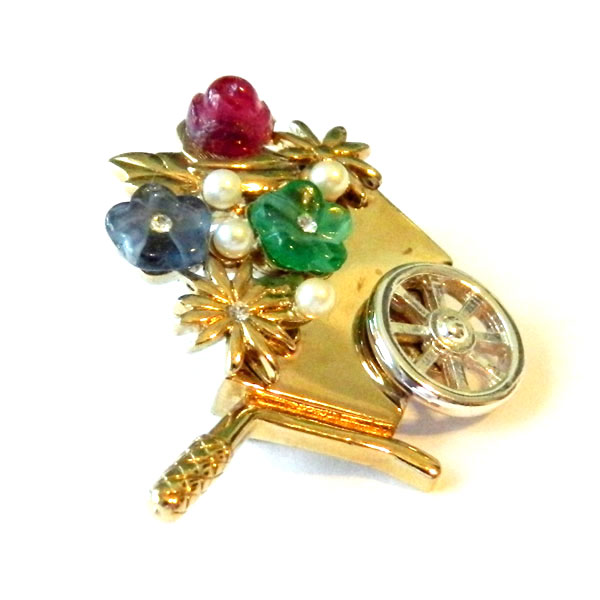 Gardener's wheel barrow brooch