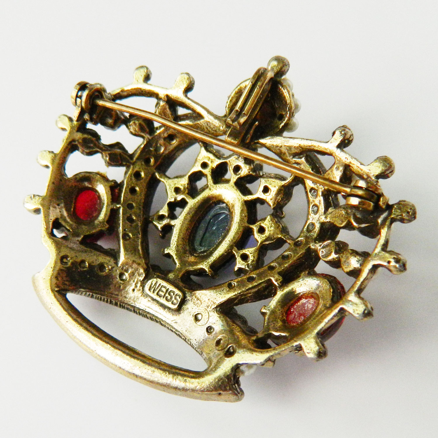 Weiss rhinestone crown brooch