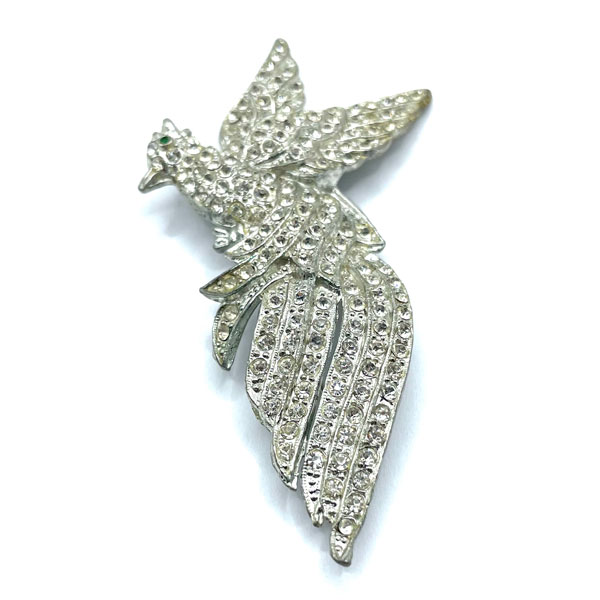 1930s rhinestone bird brooch