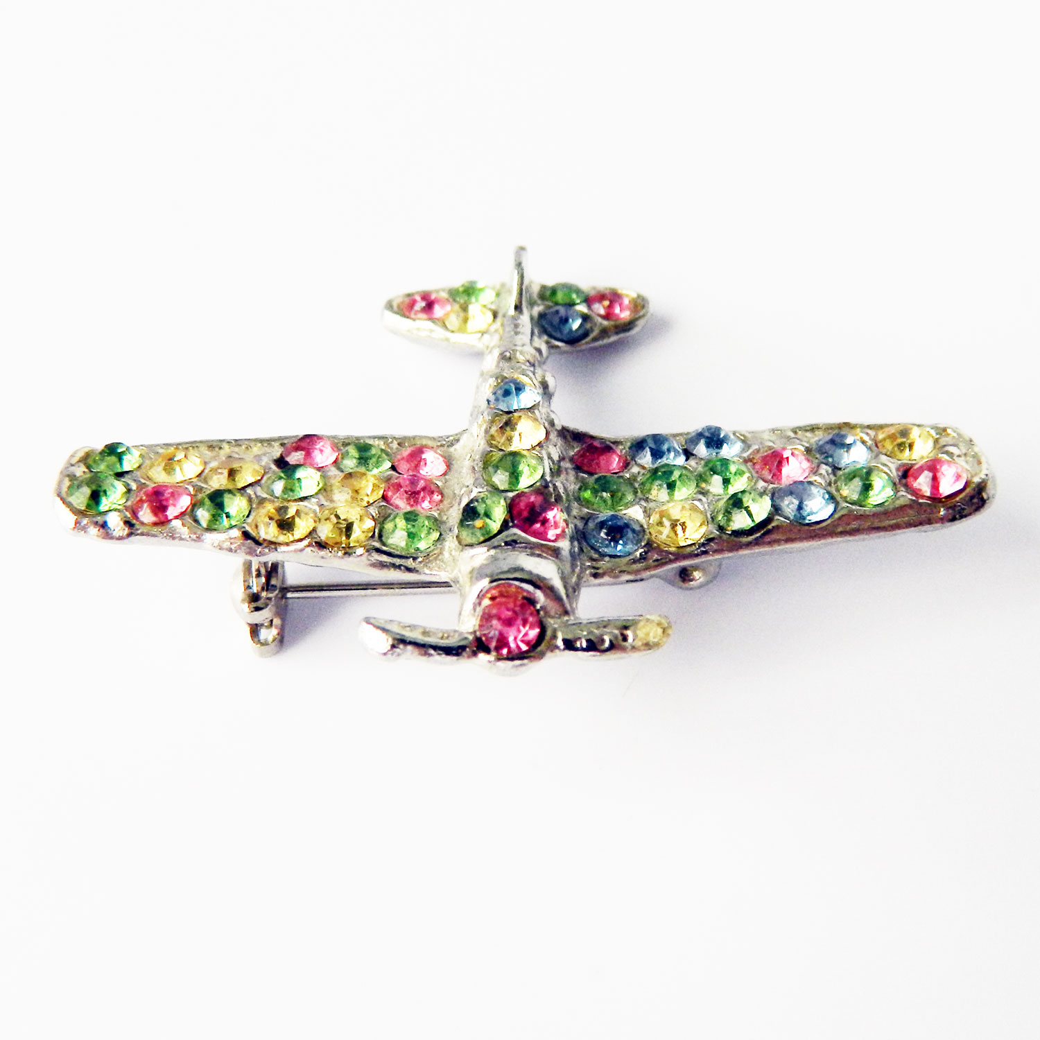 Rhinestone airplane brooch