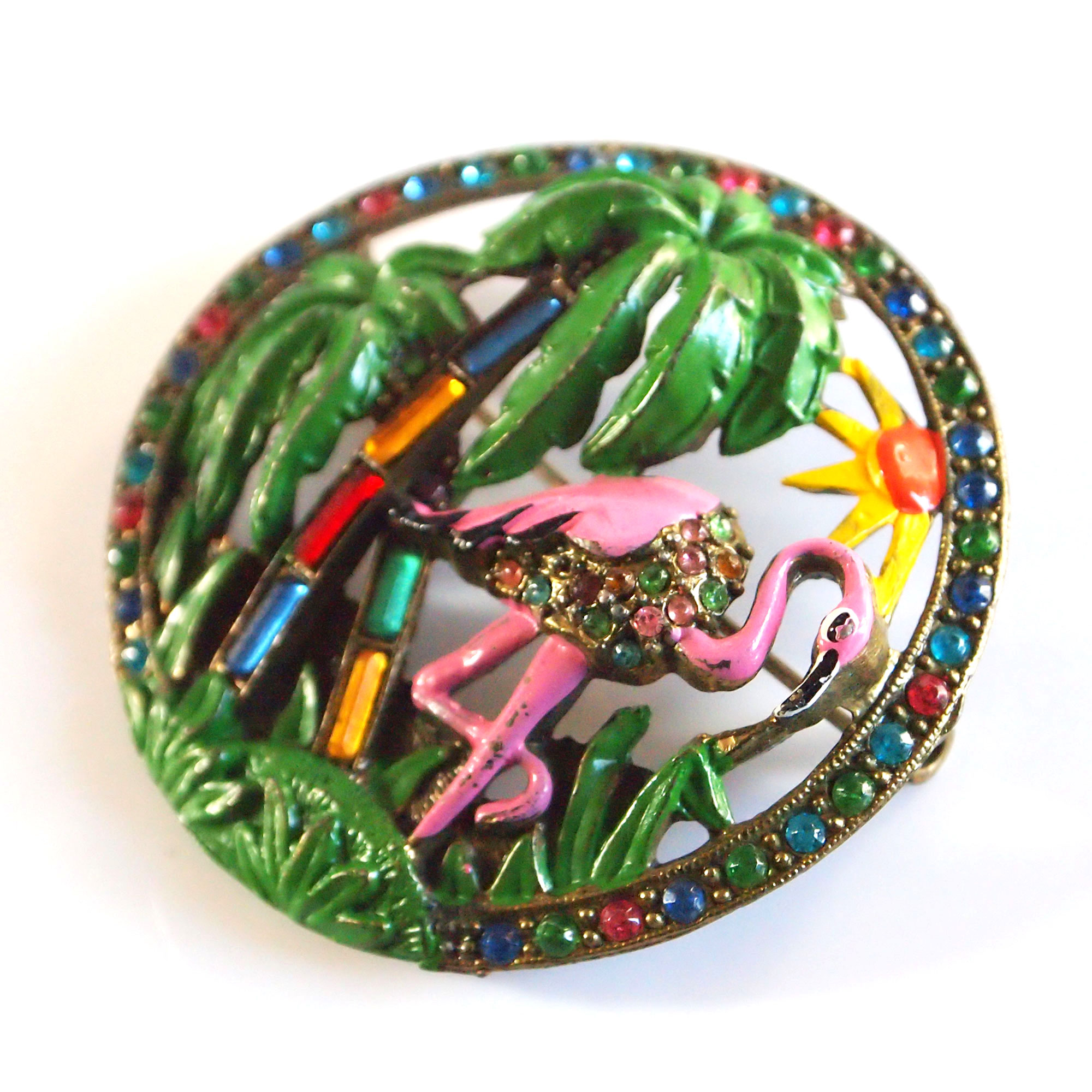 1930s rhinestone pelican brooch