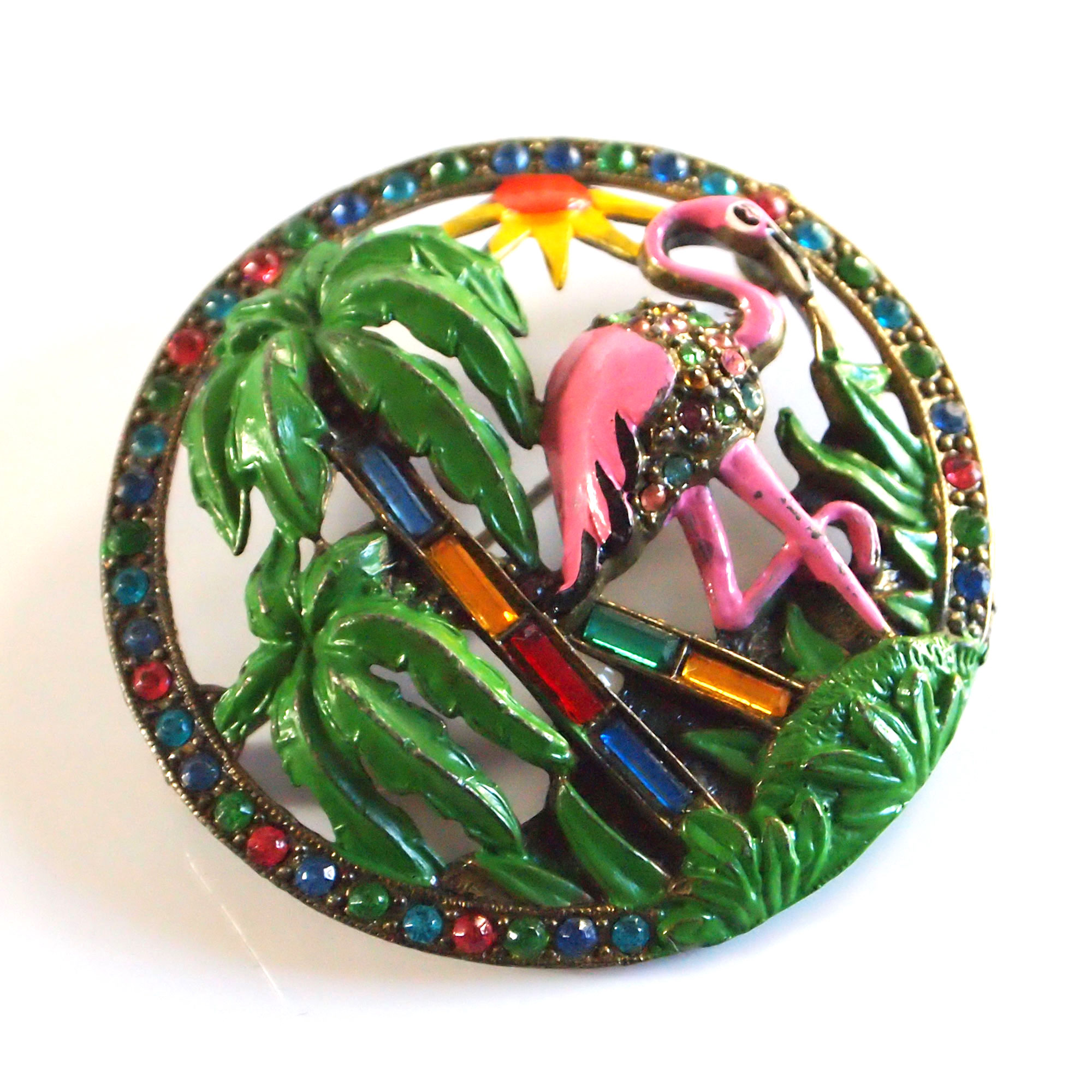1930s rhinestone pelican brooch