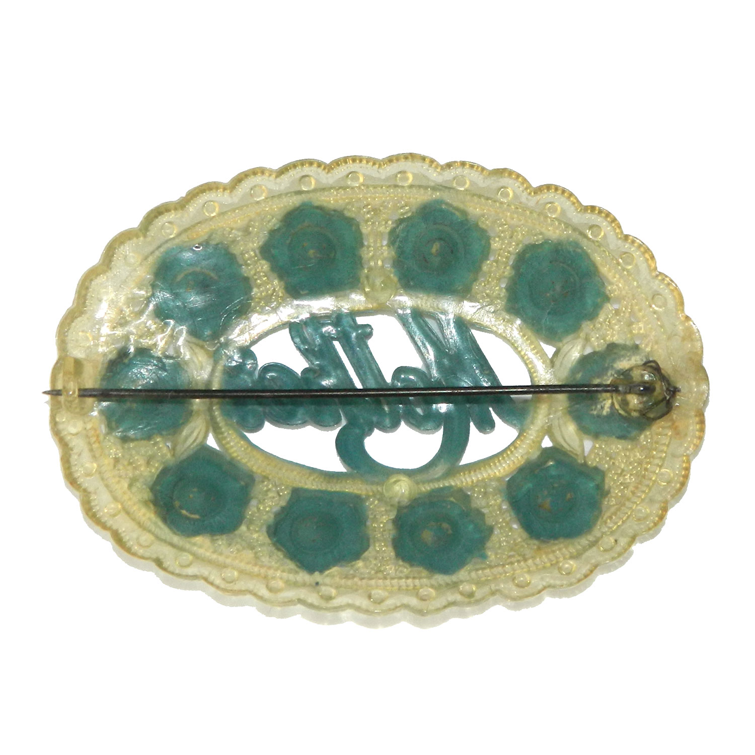 1930s celluloid rhinestone Mothers brooch