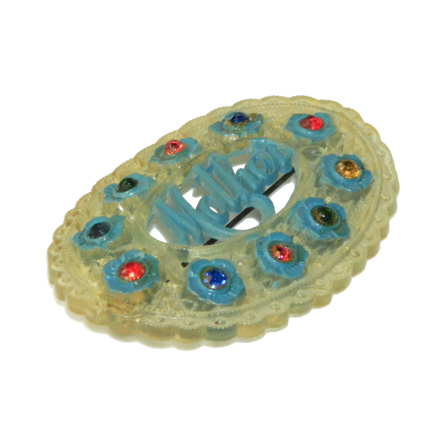 1930s celluloid rhinestone Mothers brooch