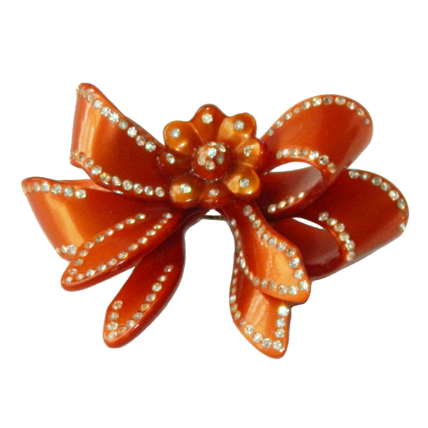 1930s celluloid rhinestone bow brooch