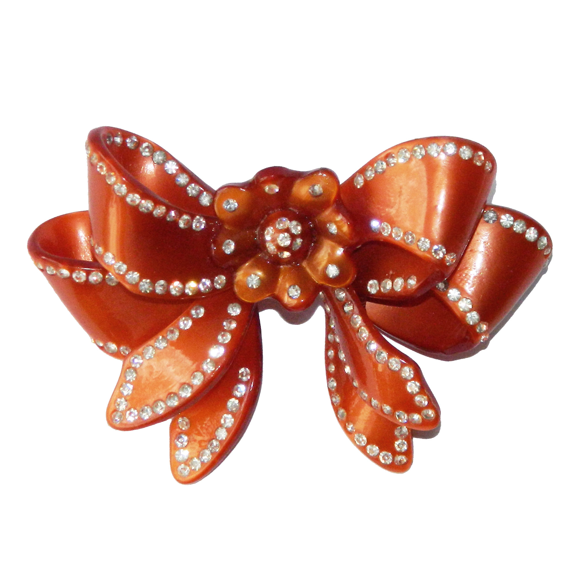 1930s celluloid rhinestone bow brooch