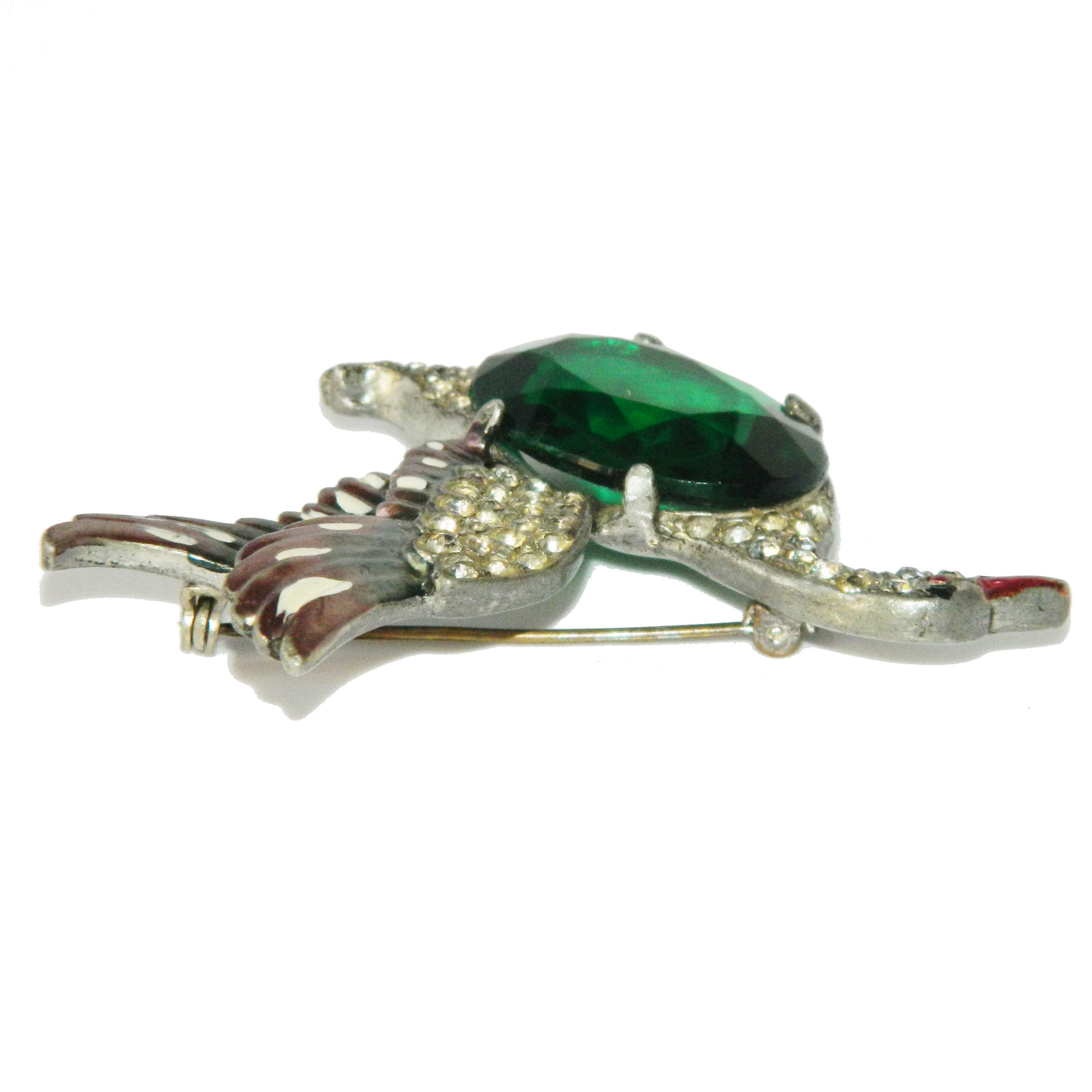1940s mallard duck rhinestone brooch