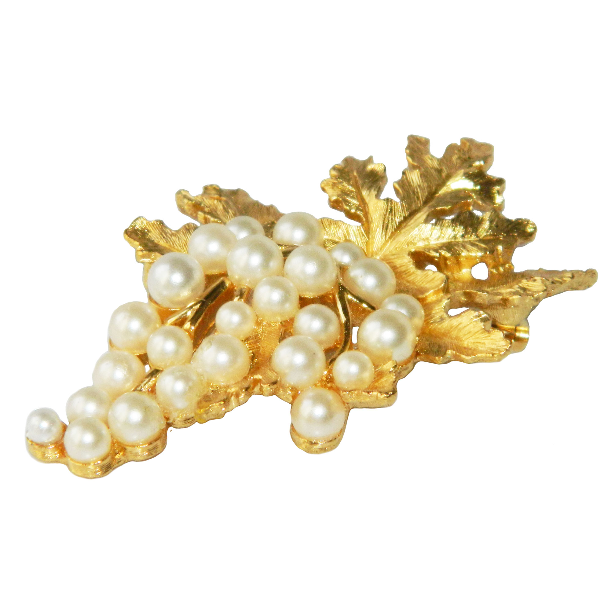 Crown Trifari faux pearl grapes brooch